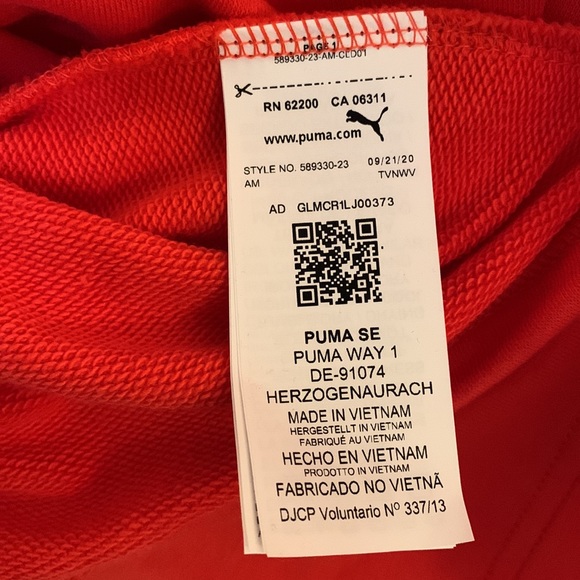 Puma Amplified Cropped Hoodie - Red and White 1X - Picture 6 of 7